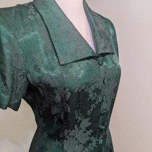 Vintage Jamie Brooke Emerald Green Button Down Floral Dress